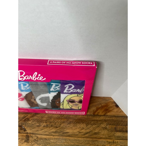 Barbie Kids 6 Pairs No Show Socks Shoe Size 4 - 10 Fun Designs - Picture 2 of 4